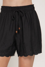 Black Waistband with String Eyelet Hem Woven Shorts