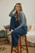 Ash Blue Boat Neck Long Sleeve Ribbed Knit Top