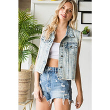 Light Wash Rhinestone Color Denim Vest