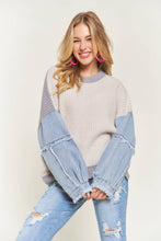 Grey Colorblock Denim Sleeve Sweater