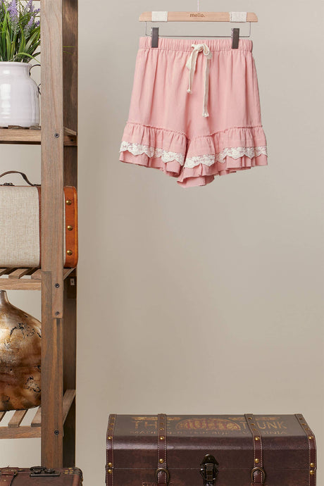 Baby Pink Lace Trimming Ruffle Mello Shorts
