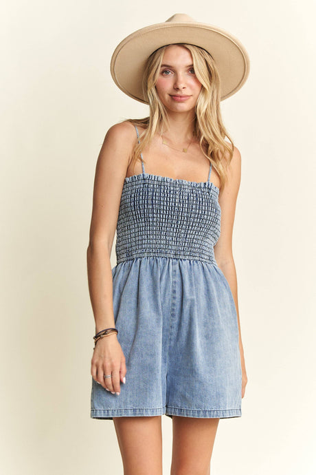 Denim Smocking Top Romper