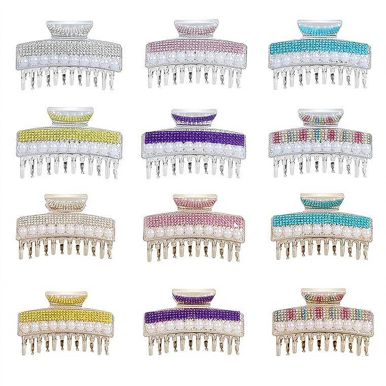 12pk Rhinestone Pearls Line Hair Claw Clip