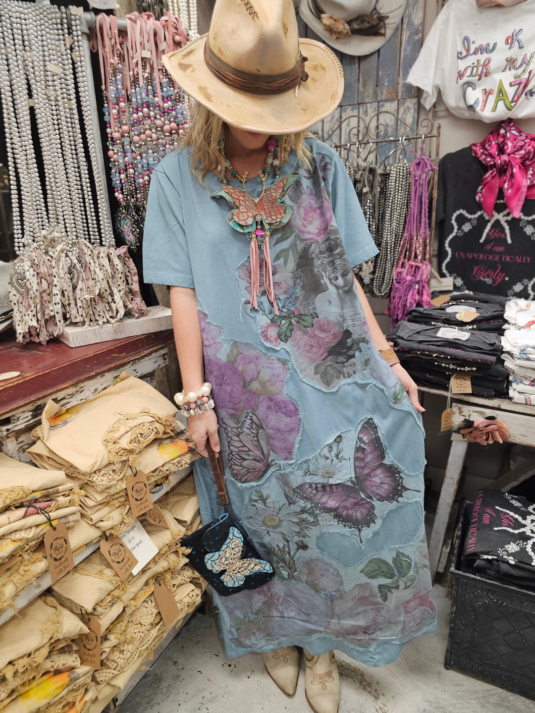 Blue Butterfly Rare Bird T-shirt Dress