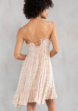 Natural Peach Ditsy Floral Print Sleeveless Panel Mini Dress