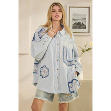 Blue Washed Lace Contrast Button Down Oli+Hali Top
