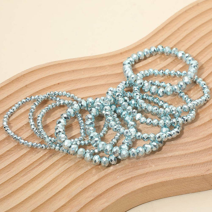 Grey Faceted Beaded Stretch Multi Layered Bracelets