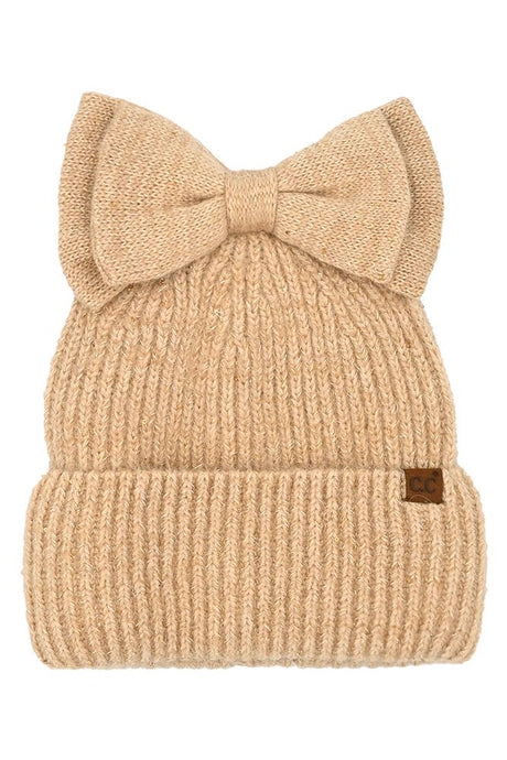 Camel C.C Messy Bun Bow Beanie with Sequins Winter Hat