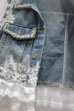 Blue Embellished Lace Denim Vest
