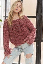 LONG SLEEVE DIAMOND KNIT SWEATER - CESW3862: CHARCOAL / S-M-L(2-2-2)