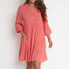 Coral Rayanne 3/4 Sleeve V-Neck Mid-Length Tiered Dress