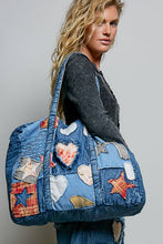 Unique Mix Patchwork Vintage Denim Casual Tote Bag: DEEP DENIM / OS