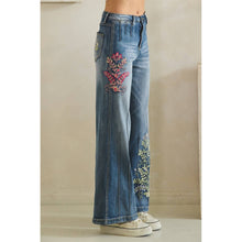 Denim Washed Floral Embroidered Darted Oli+Hali Pants