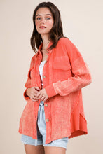 Coral Mineral Washed Oversized Gauze Shacket Jacket