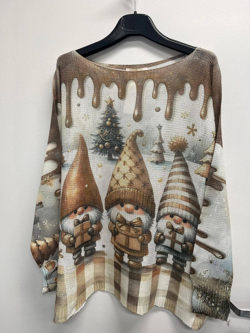 Choco Elf Christmas Round Knit Printed Sweater