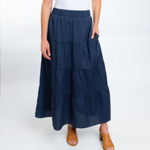 Midnight Blue McKay Tiered Rosewater Maxi Skirt with Pockets
