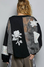 Black Round Neck Long Sleeve Crochet Embroidered Patch Lace POL Top