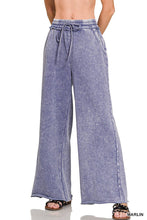Light Olive Acid Wash Fleece Palazzo Sweatpants With Pockets