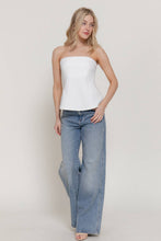 Off White Peplum Soft Knit Jersey Tube Top