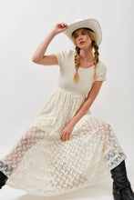 Cream Floral Lace Smocked Bodice Maxi Dress