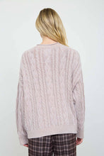 WASHED PATTERN CABLE KNIT BUTTON DOWN CARDIGAN: LIGHT KHAKI