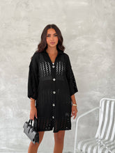 Black Hallow Knit Polo Neck Midi Cotton Cardigan Cover-Up