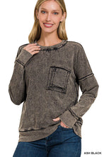 Ash Black terry Washed Raw Edge Front Pocket Pullover