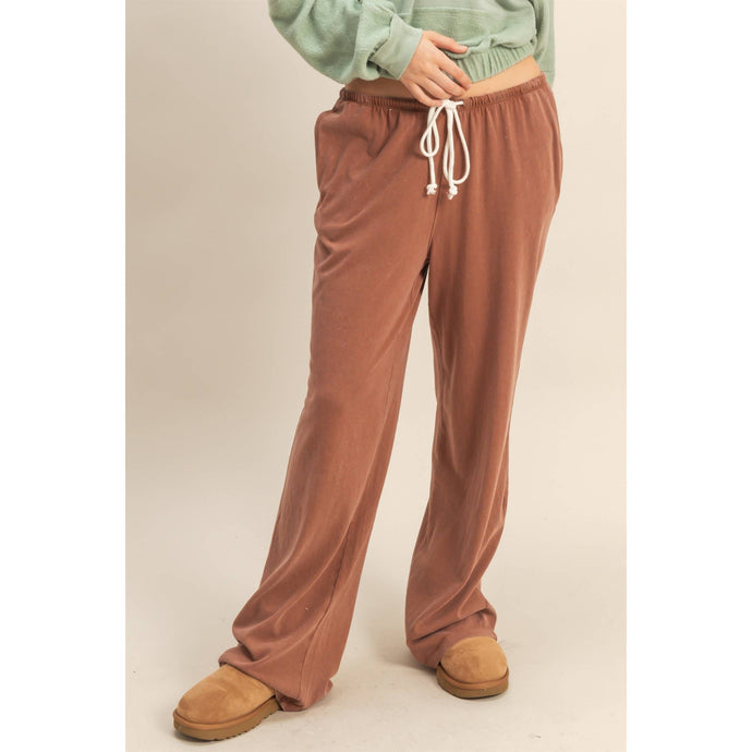 Chestnut Mineral Washed Drawstring Waist Relaxed Pants