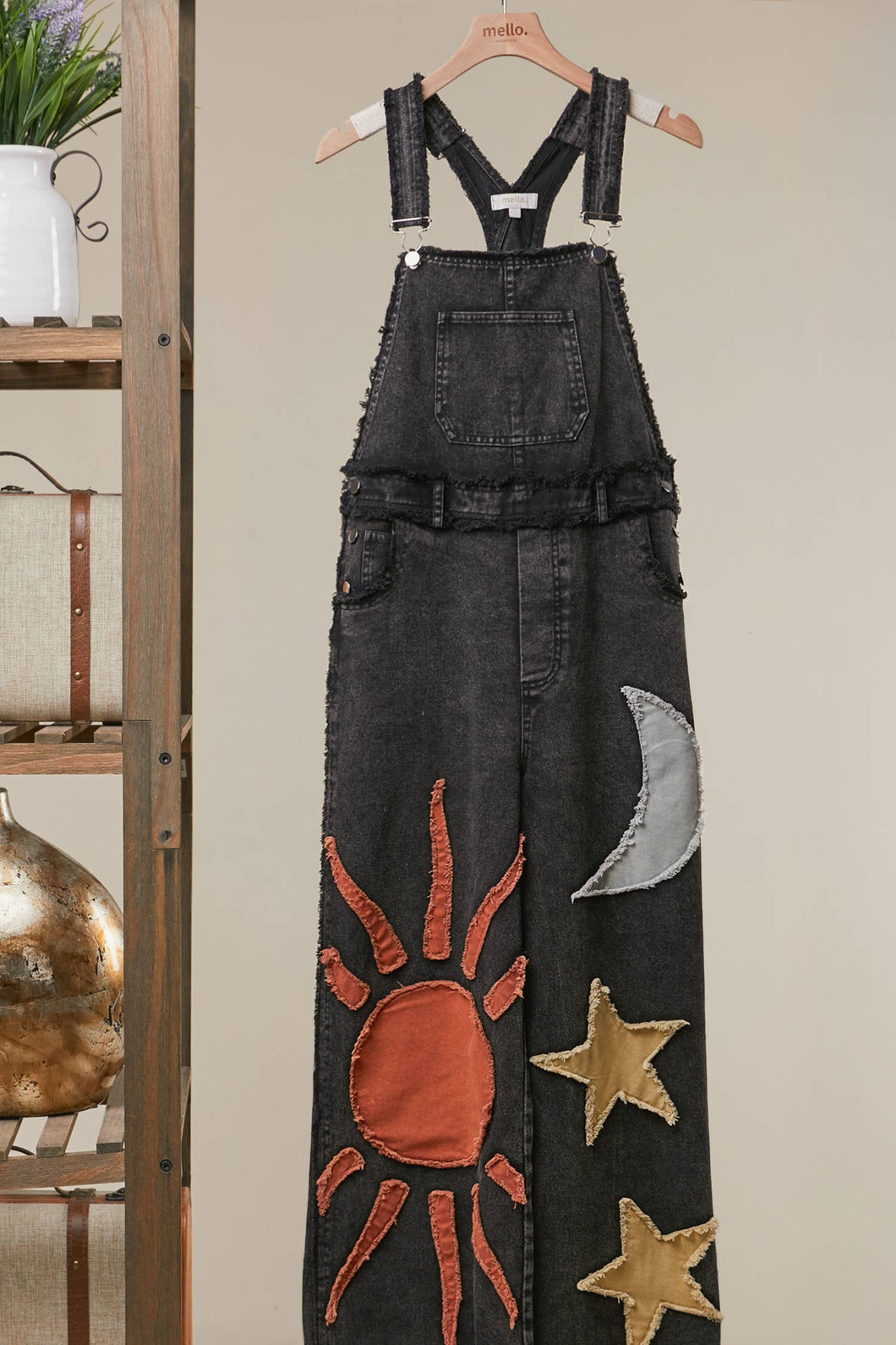 Black Moon and Star Patchwork Overalls