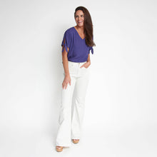 Future Dusk Nika Crepe Tied Short Sleeve V-Neck Blouse