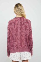 WASHED PATTERN CABLE KNIT BUTTON DOWN CARDIGAN: LIGHT KHAKI