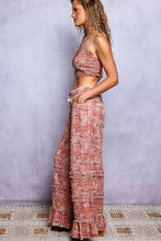 Pink Multi Vintage Distressed Plaid Ruffle Hem High Rise Wide Leg POL Pants