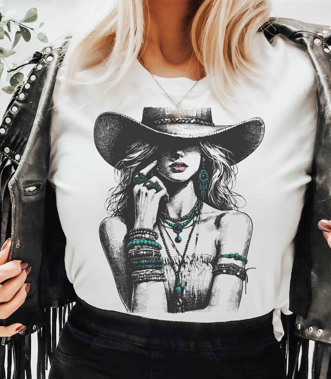 White Turquoise Cowgirl Tee