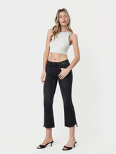 Black Mid Rise Raw Step Hem Crop Flare Vervet Jeans