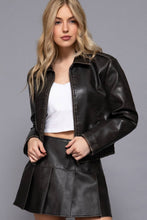 Hazelnut Long Sleeve Wash Effect Faux Leather Jacket