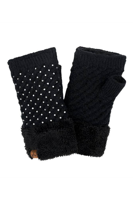 Black C.C Rhinestone Fingerless Glove