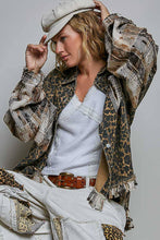 Allover Print Pattern Raw-Edge Fringe Trim Shirt Jacket: CHOCO MULTI / L