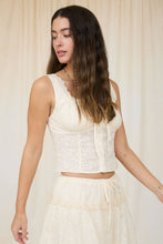 Natural Lace Trim Sleeveless Button Down Eyelet Top