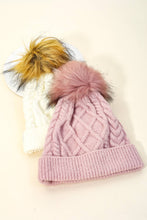 Mauve Cable Knit Fuzzy Pom Beanie