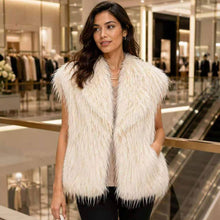 Brown Shaggy Plush Faux Fur Open Front Front Collar Winter Vest
