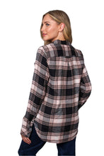 Jet Black Long Sleeve One Pocket Plaid Top