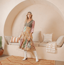 Gravel A-Line Patchwork Midi Dress