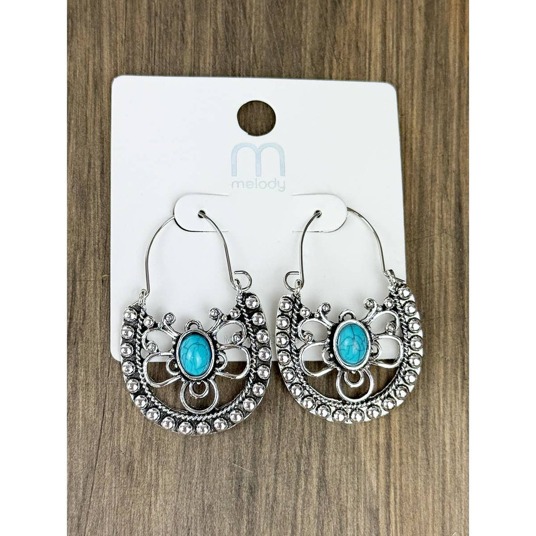Silver Western Style Turquoise Detail Earrings