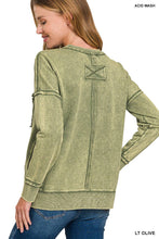 Ash Black terry Washed Raw Edge Front Pocket Pullover