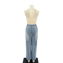 Blue Floral Lace Cutout Embellished Denim Pants