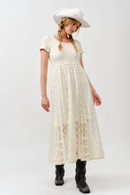 Cream Floral Lace Smocked Bodice Maxi Dress