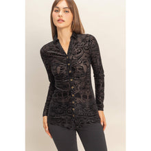 Black Certain To Charm Burnout Velvet Ruched Shirt
