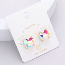 Gold Clear Cushion Square Stone Stud Evening Earrings: