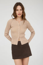 Mocha Snap Button Round Neck Knit Cardigan