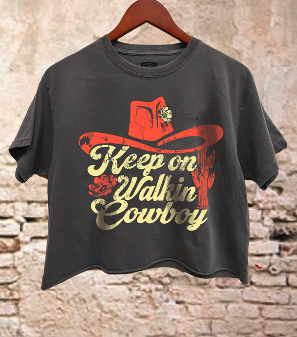 Charcoal Walk On Cowboy Relaxed Crop T-shirt